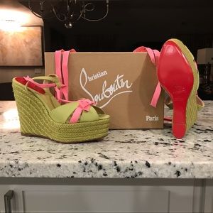 Christian Louboutin lace wrap wedges NWOT